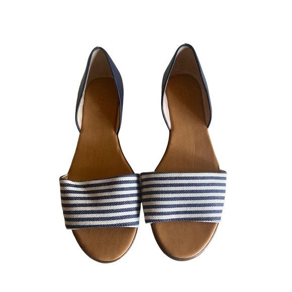 J Crew Navy Blue White Striped Sandals Womens Size 9 Slides Sip On Style #F2315